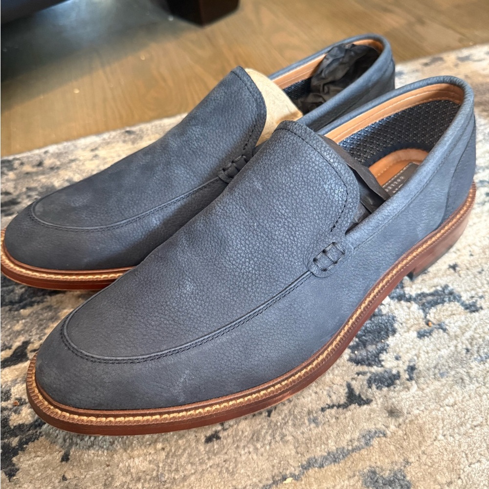 Aston Grey Navy Leather Slip-On Loafers